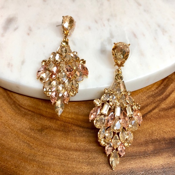 Peach Gold Luxury Chandelier Formal Earrings - Picture 4 of 4